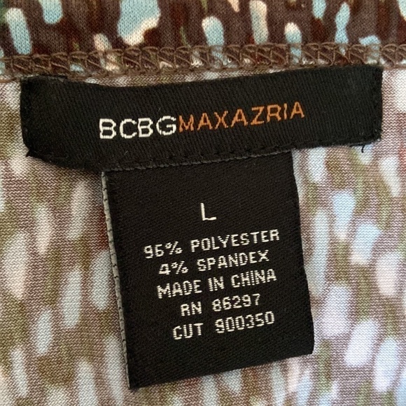 🤎 BCBGMaxAzria Faux Wrap Abstract Print Short-Sleeve V Neck Top Brown Large - Picture 8 of 11